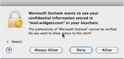 outlook for mac 2011 asking for password
