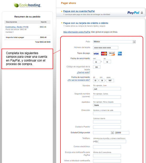 Oblongo Armstrong Cruel Pagar vía PayPal | Sin Cuenta PayPal - Centro de Soporte - FAQs -  Ecolohosting